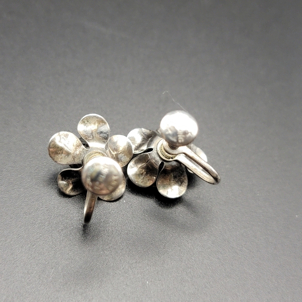 VTG 925 Sterling Silver Rose Stud Screw Back Earrings - Floral Signed Jewel Art - Picture 6 of 9